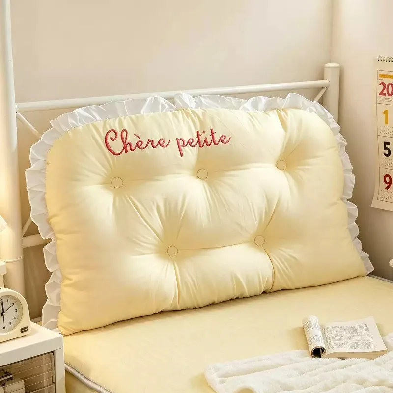 Ruffled Bed Head Backrest Cushion Waist Support Pillow With Fixing Straps Anti‑Collision For Dormitory Bedroom Bedding Decor