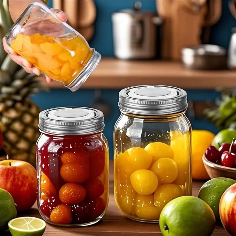 AB66-Wide Mouth Mason Jar Lids Stainless Steel With Rings, 2PCS Reusable Timer Cap Metal Canning Lids Leak Proof