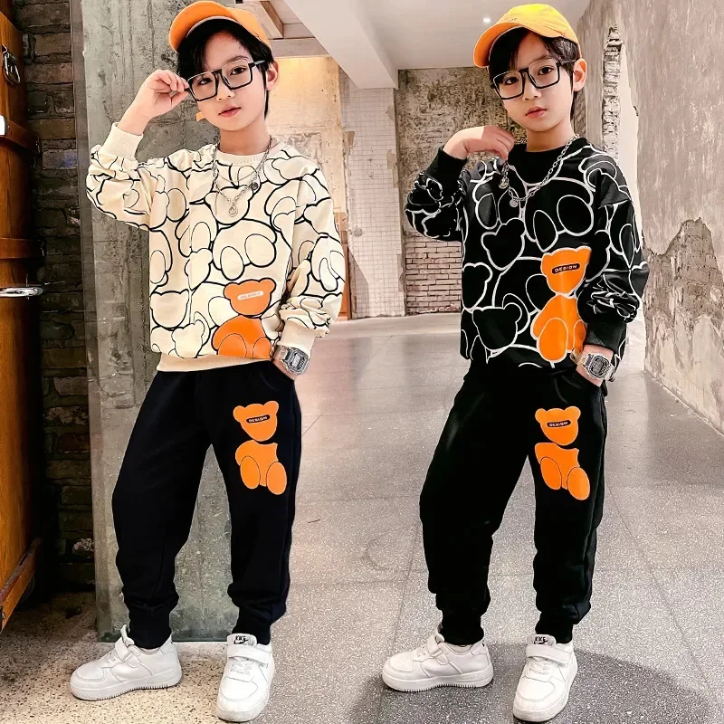 Autumn Baby Boy Clothes Children Cartoon Bear Sweater Pullover Top and Pant 2 Pieces Set Kid Girl Outfit Long Sleeve Tracksuit