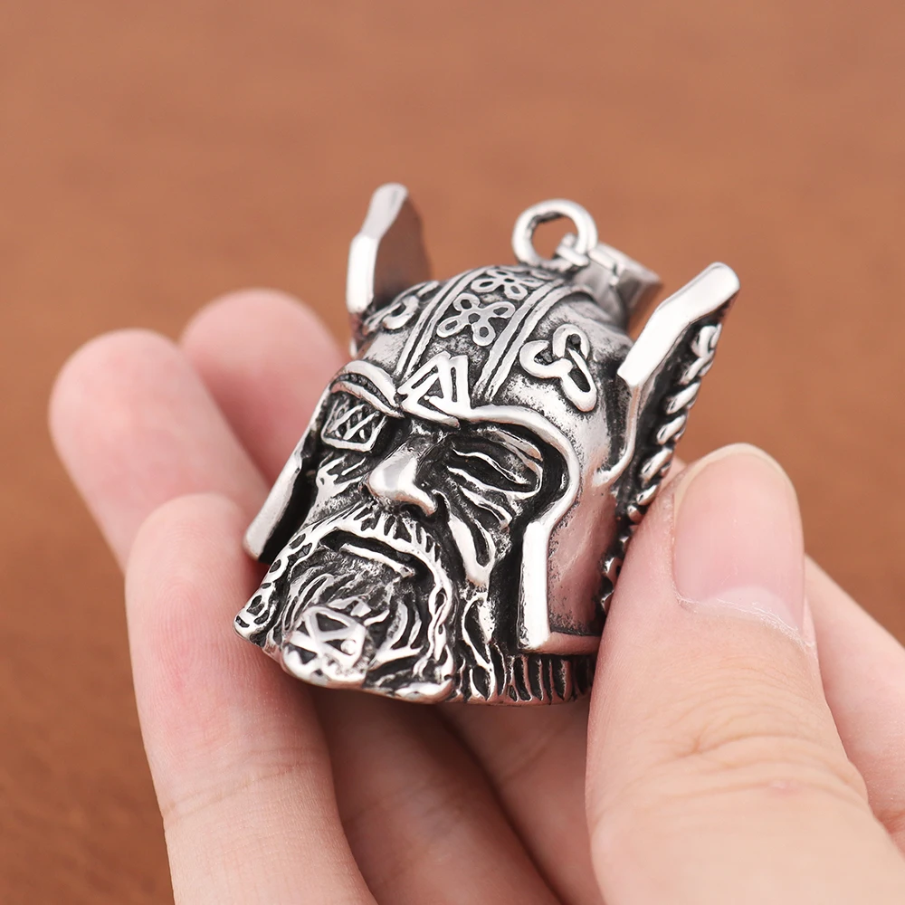 Vintage Style Viking Warrior Bell Pendant Motorcycle Bell Amulet Nordic Odin Guardian Bell Necklace Gift Biker Jewelry Wholesale