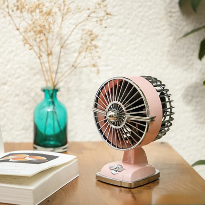 

Aircraft Head Modeling Electric Fans, USB Fans Charging Retro Desk Fan, Dual Wind Blade Design Office Desktop Quiet Mini Fans