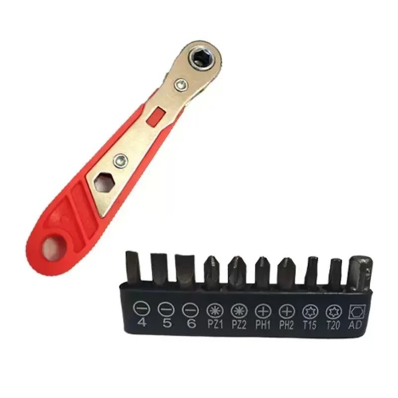NEW Multifunctional Screwdriver in Red, with Forward and Reverse Ratchet, Compact Tool Set, Suitable for Small Space Use