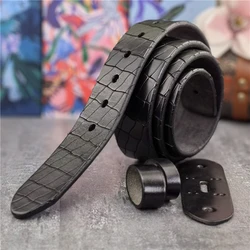 Luksusowy Desiger Carving męski pasek z prawdziwej skóry bez klamry Ceinture skórzany pasek mężczyźni bez klamry pas biodrowy SP10