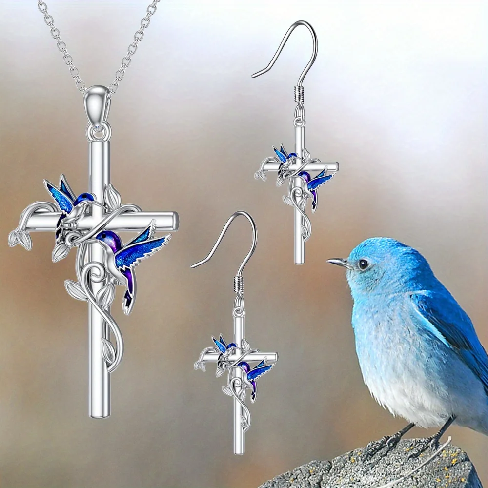 3pcs Trendy Blue Bird & Cross Jewelry Set - Durable Metal Construction - Perfect for Birthday Anniversary Party Gifts, Jewelry,