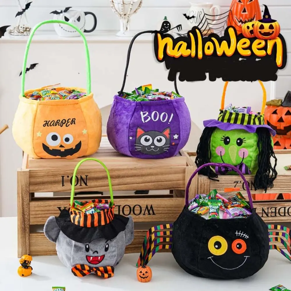 Kawaii Cloth Halloween Candy Bag Gifts Pouch Trick or Treat Pumpkin Candy Bucket Handbag Plush Stuffed Cotton Tote Bags Children