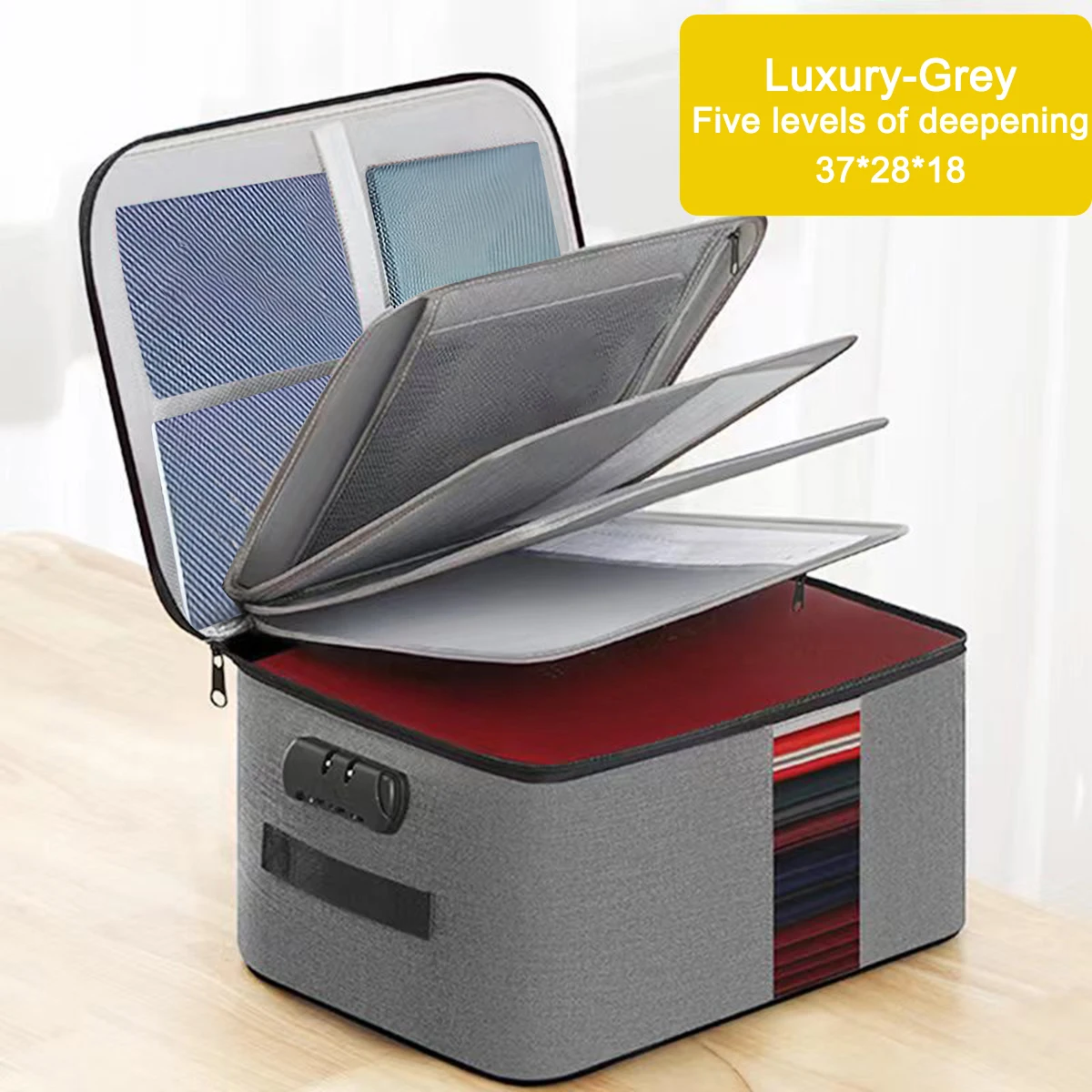 

3-Layers Document Case with lock File Organizer Bag Zipper Certificate Storage Bag Portable Travel Bag School Office Supplies