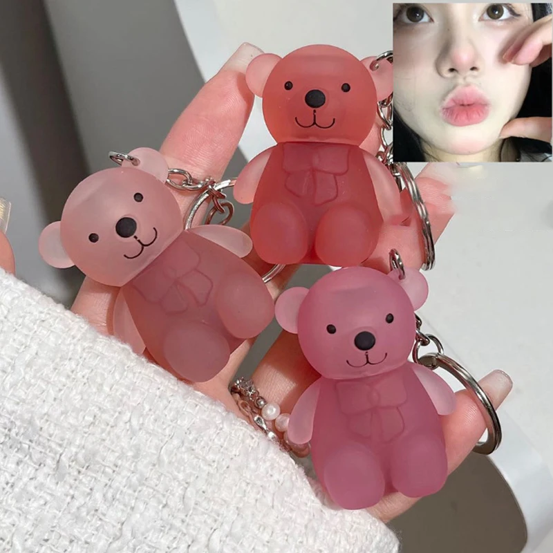 Water Light Mirror Lip Glaze Waterproof Long Lasting Cute Bear Keychain Lip Gloss Silky Smooth Liquid Lipstick Women Lip Makeup