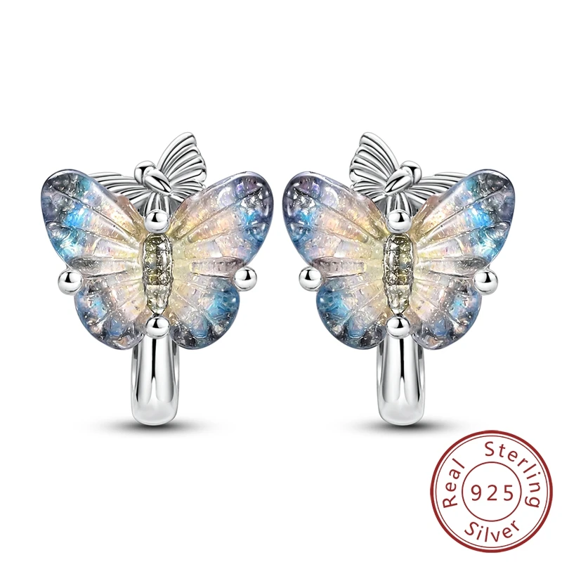 

Rarity 100% 925 Sterling Silver Butterfly Fluttering Hoop Earrings For Beautiful and Elegant Jewelry Gift