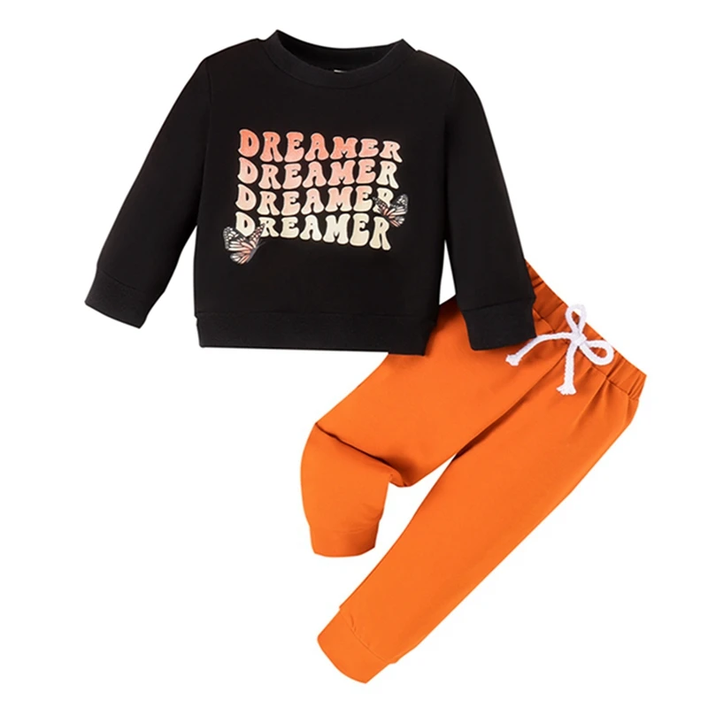 

Baby 2 Piece Cute Outfit Letter Print Long Sleeve Sweatshirt and Elastic Pants Set for Newborn Infant Fall Clothes