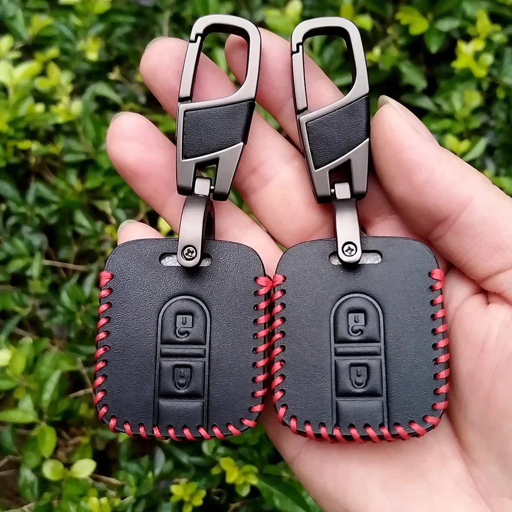 

2025 Latest Car Key Flat Square Leather Case for Nissan Qashqai Micra Navara Almera Note Fob Cover 2 Button Remote Key Shell