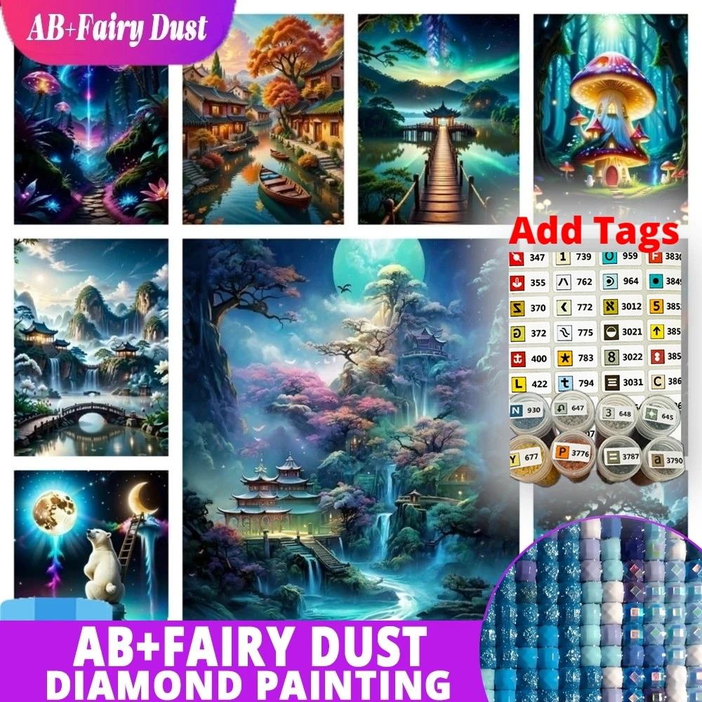 

С наклейкой с символом AB, сказочная пыль, пейзаж, алмазная живопись, новая коллекция, пейзаж мечты, грибной дом, полная мозаика, водопад W