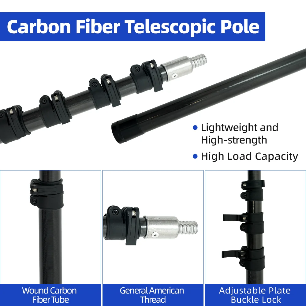 Carbon fiber telescopic adjustable hydraulic spray rod for window cleaning, solar cleaning brush