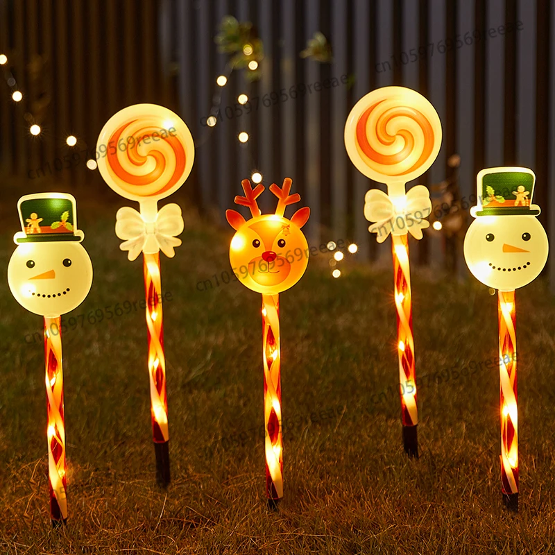 

Christmas Solar Outdoor Decorations Lights Candy 3D Ground Stake Lights Santa Claus Reindeer Garden Yard Ornaments