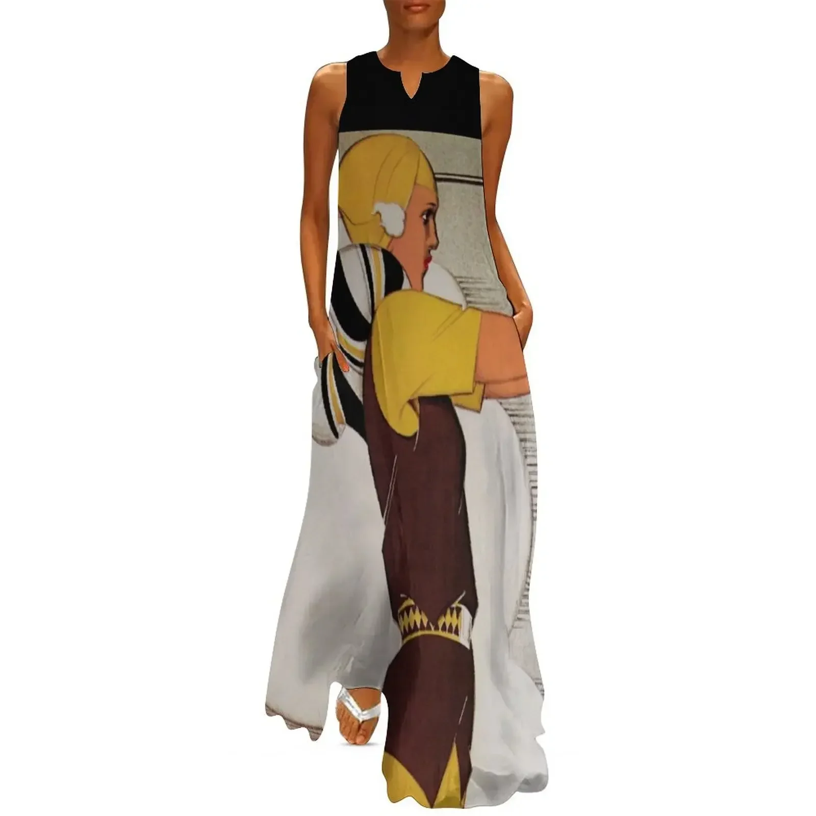 

Vintage French Art Deco Woman golfer, flapper woman golfing Long Dress loose summer dress women long dresses Dress