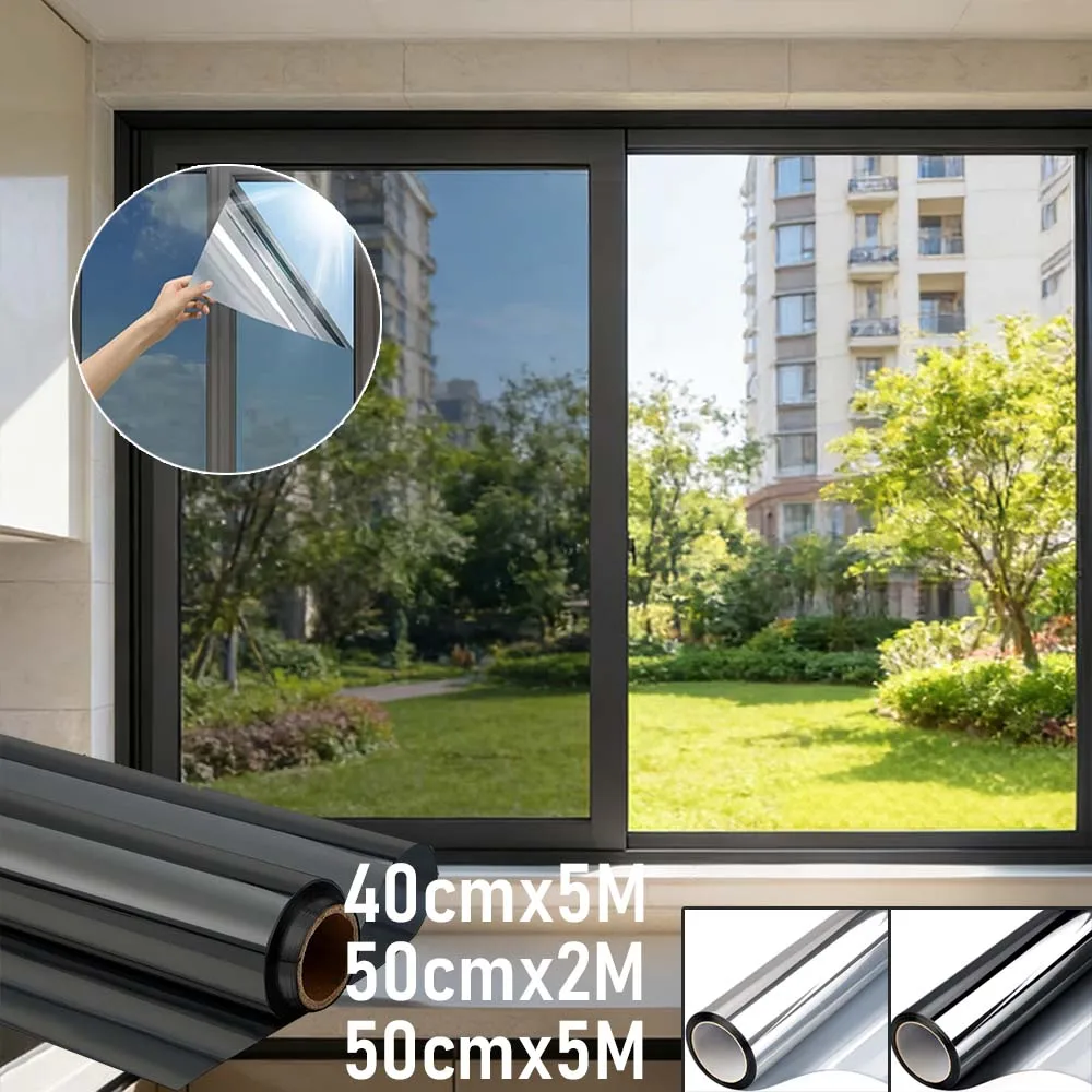 

1PC One Way Window Privacy Film UV Protection Privacy Glass Sticker Self Adhesive for Home Office Bathroom Door Covering 2/5M