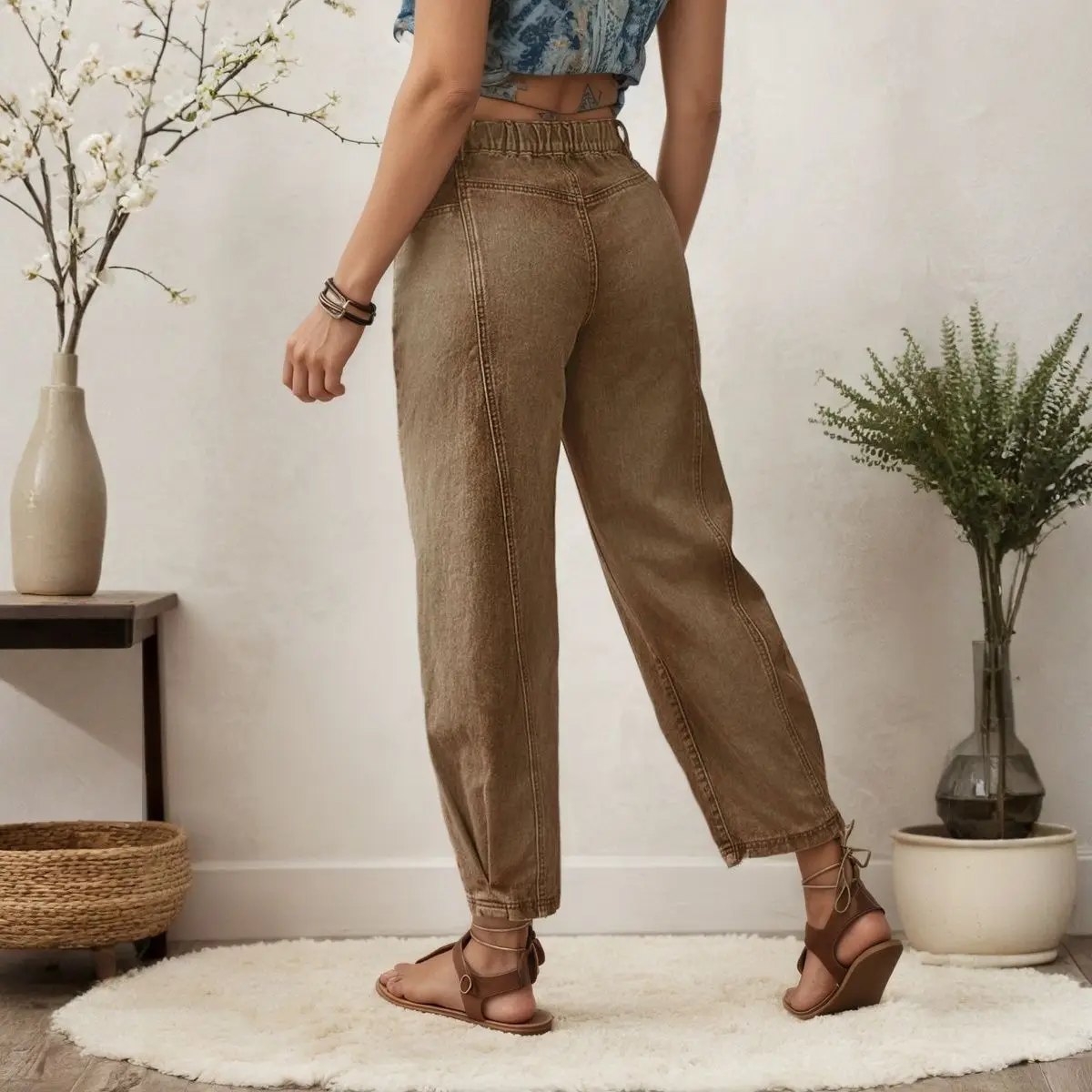 Women's Bucket-Shape Wide-Leg Loose Casual Style Nine-Piece Denim Jeans European Fashion Loose Fit Comfortable Nine-Tenths Jeans