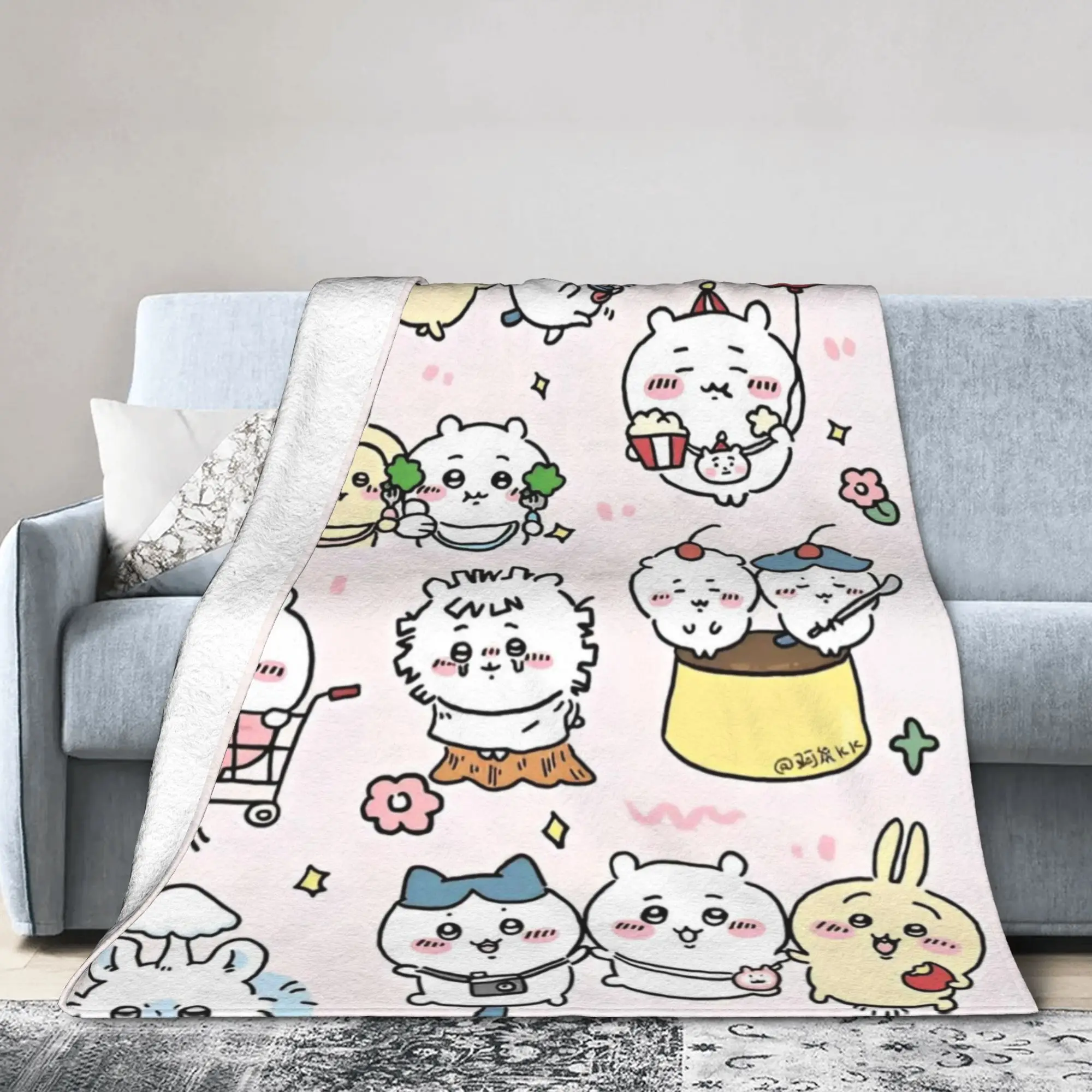 Cute Cartoon Manga Chiikawas Fleece Blankets Funny Throw Blanket for Home Hotel Sofa  200x150cm Bedspreads,