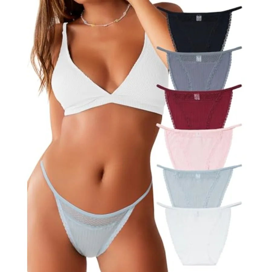 

LEVAO Cotton Underwear for Women Sexy String Bikini Lace Cut Out Panties Stretch Ladies Cheeky Briefs S-XL
