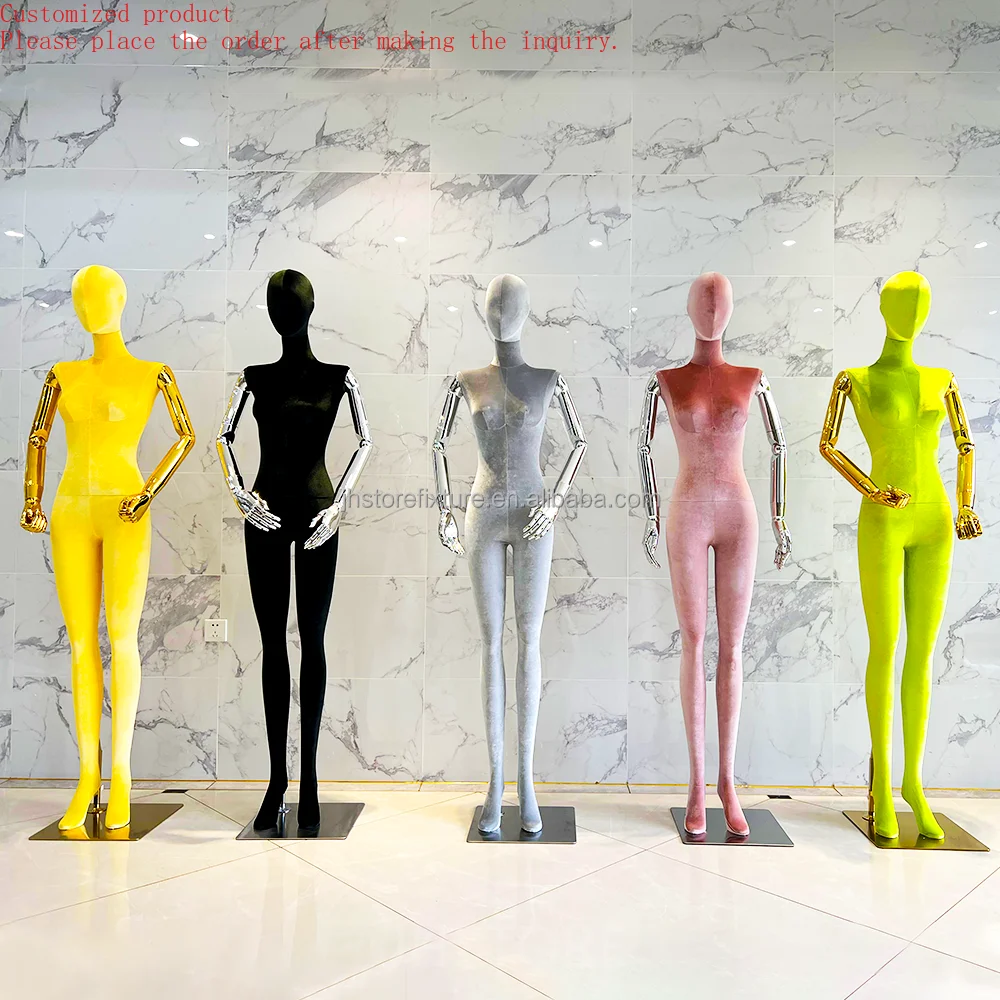 

Custom.Fashion Clothing Store Mannequins Female Full Body Fiberglass Black Lady Mannequin Velvet Display Clothes