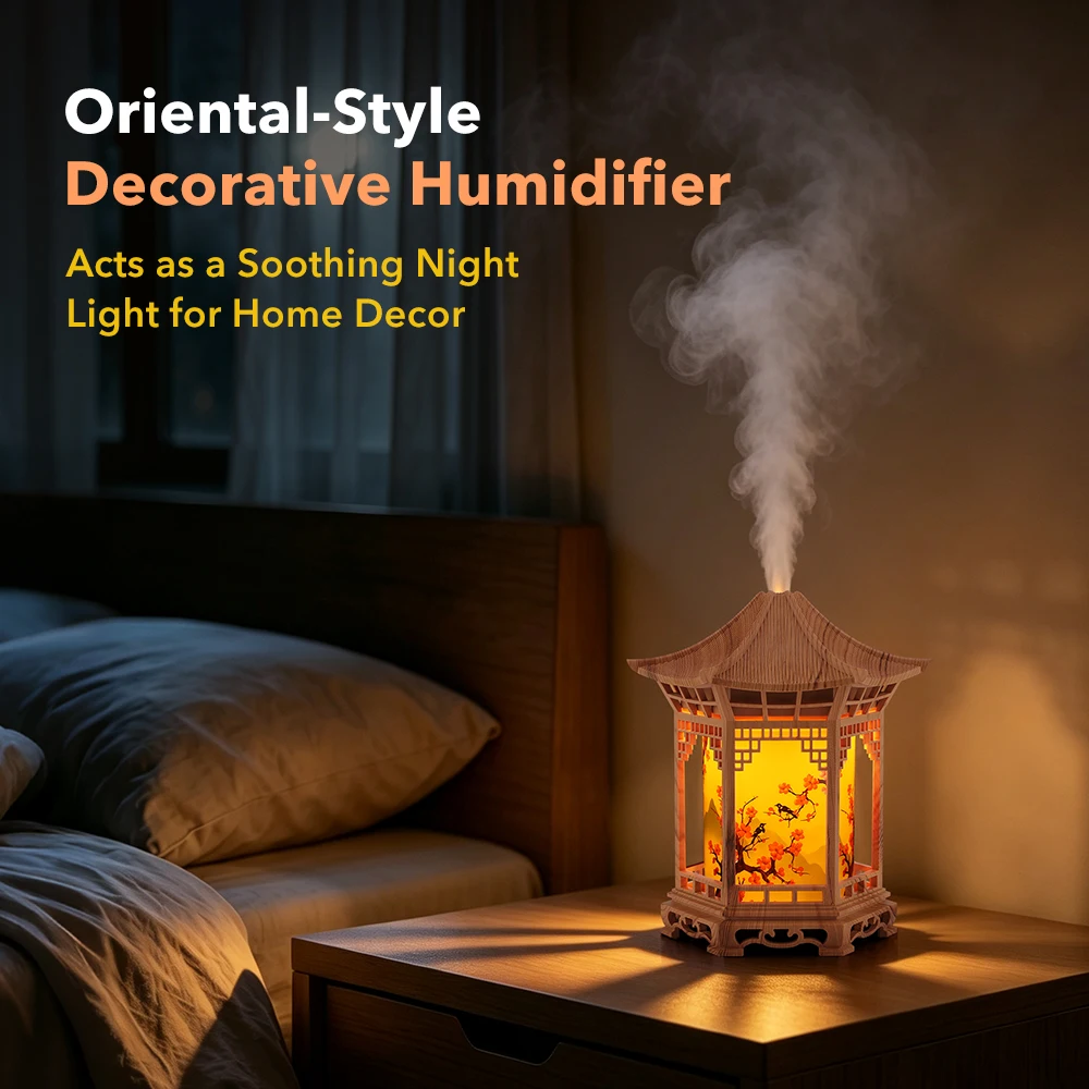 Mini Pavilion Humidifier with Night Light Home Chinese Style USB Portable Cool Mist Humidifier for Office Desktop Car