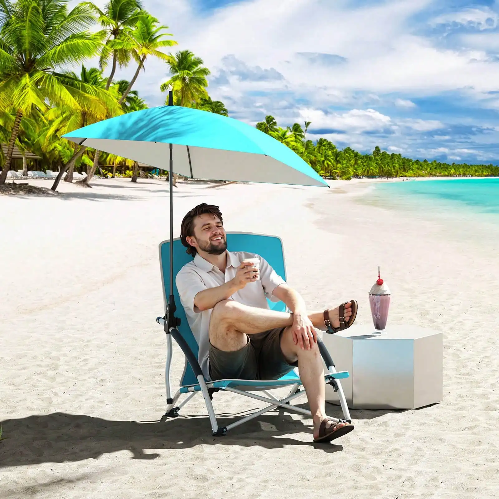 

Lifezeal 1/2 PCS Portable Beach Umbrella Chair With Hexagonal Parasol Comfy Armrest Breathable Seat