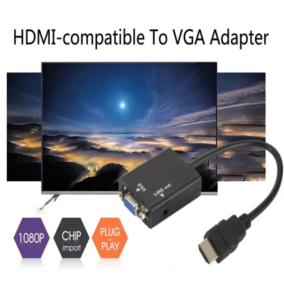 Grwibeou HD 1080P HDMI-VGA 케이블 변환기 (남성-여성) 3.5mm 잭 오디오 PC 노트북 태블릿용 어댑터