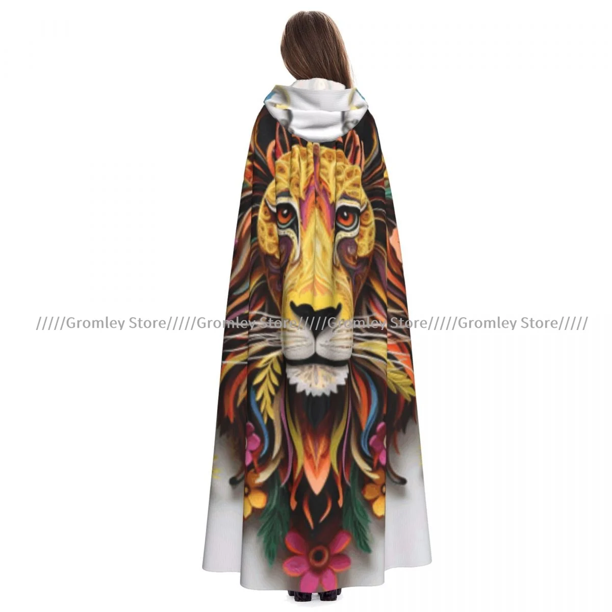 

Unisex Halloween Cloak Lion Head With Floral Cape Hooded Medieval Costume Witch Wicca Vampire
