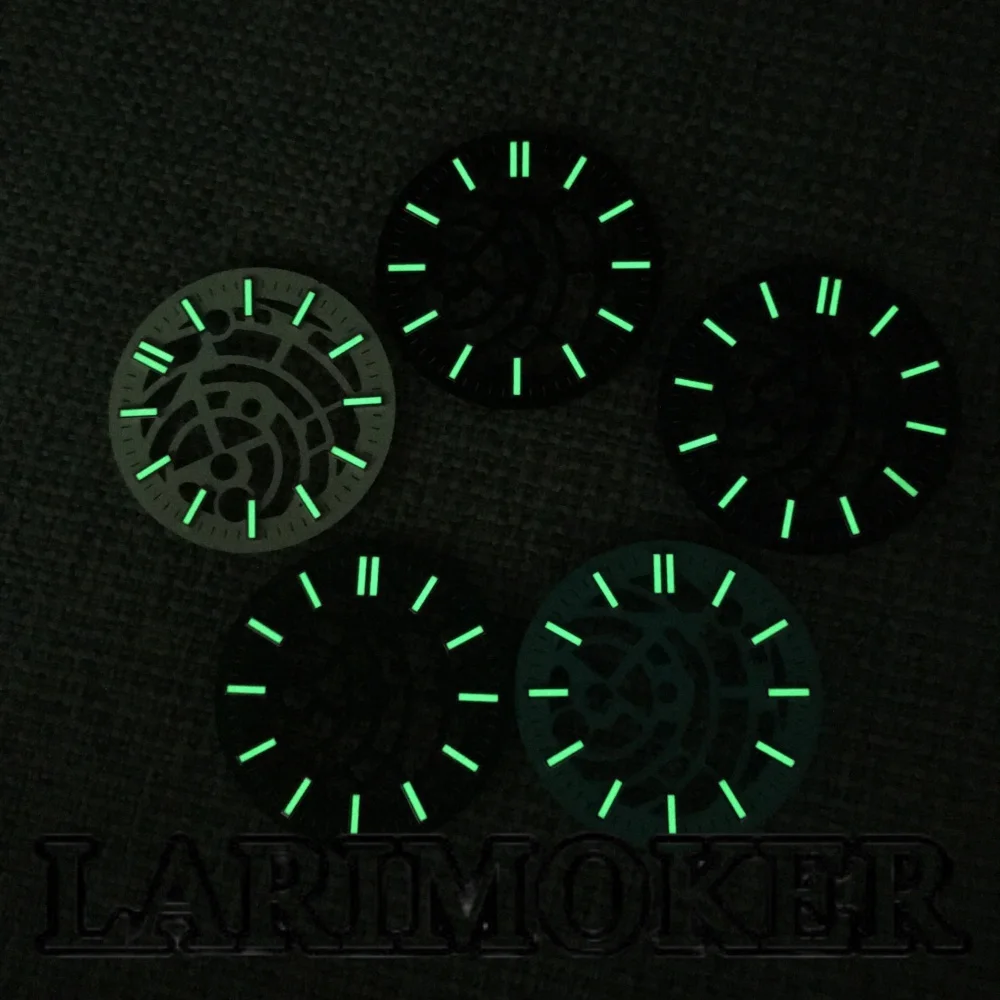 LARIMOKER 31MM Hollow Out White Black Blue Green Watch Dial Green Luminous Watch Hands For NH70 NH72 Movement Replacement Parts