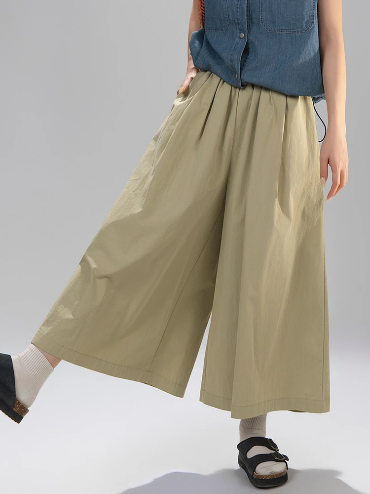 

High Waist Loose Wide Leg Khaki Color Casual Pants Women's Summer Thin Nine Points Casual Trousers Art Wild Series Small Size