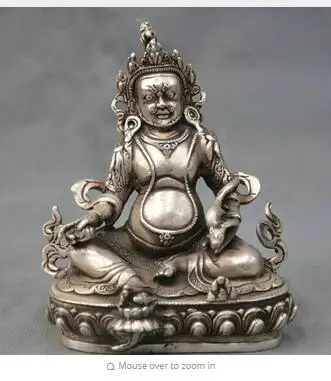 

6'' China Silver Bronze Yellow Jambhala Buddha Statue Tibetan Silver decoration bronze outlets