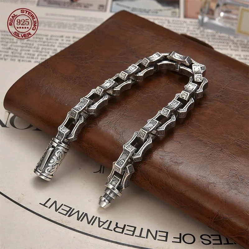 New S925 Silver Rattan Grass Pattern Bracelet Creative Design Personalized Retro Handmade Aggressive Fashion Men's Jewelry