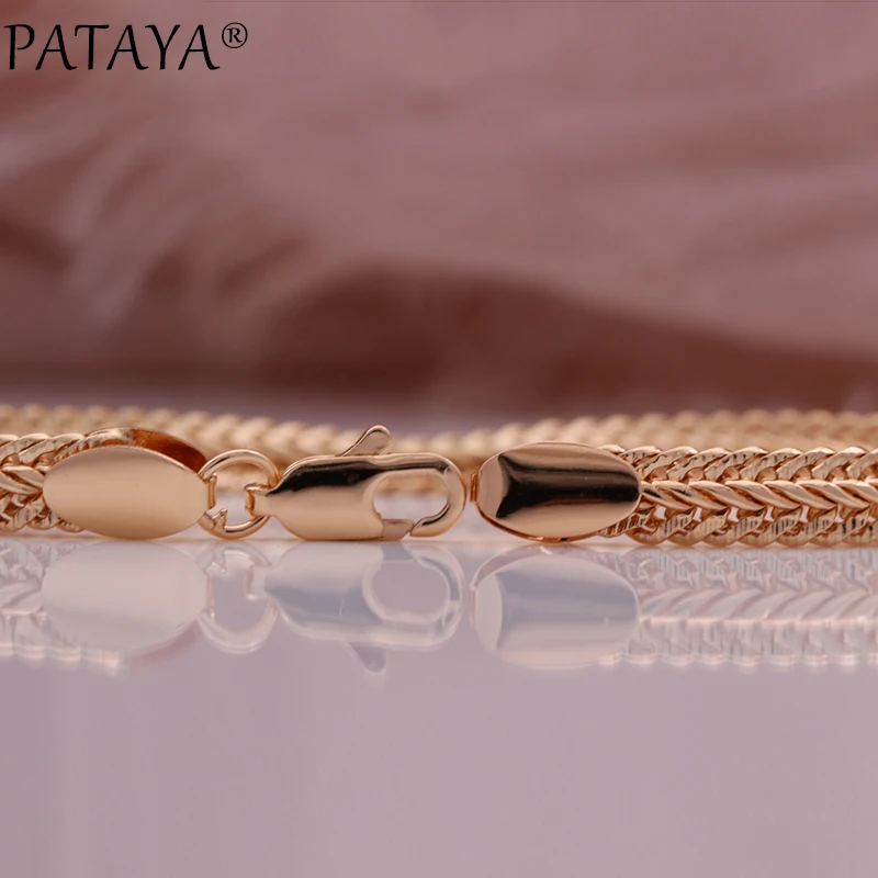 PATAYA New In Necklace Bracelet 21cm for Women 585 Rose Gold Color Necklaces Woman Men Party Jewelry Gifts Necklace 55/60cm