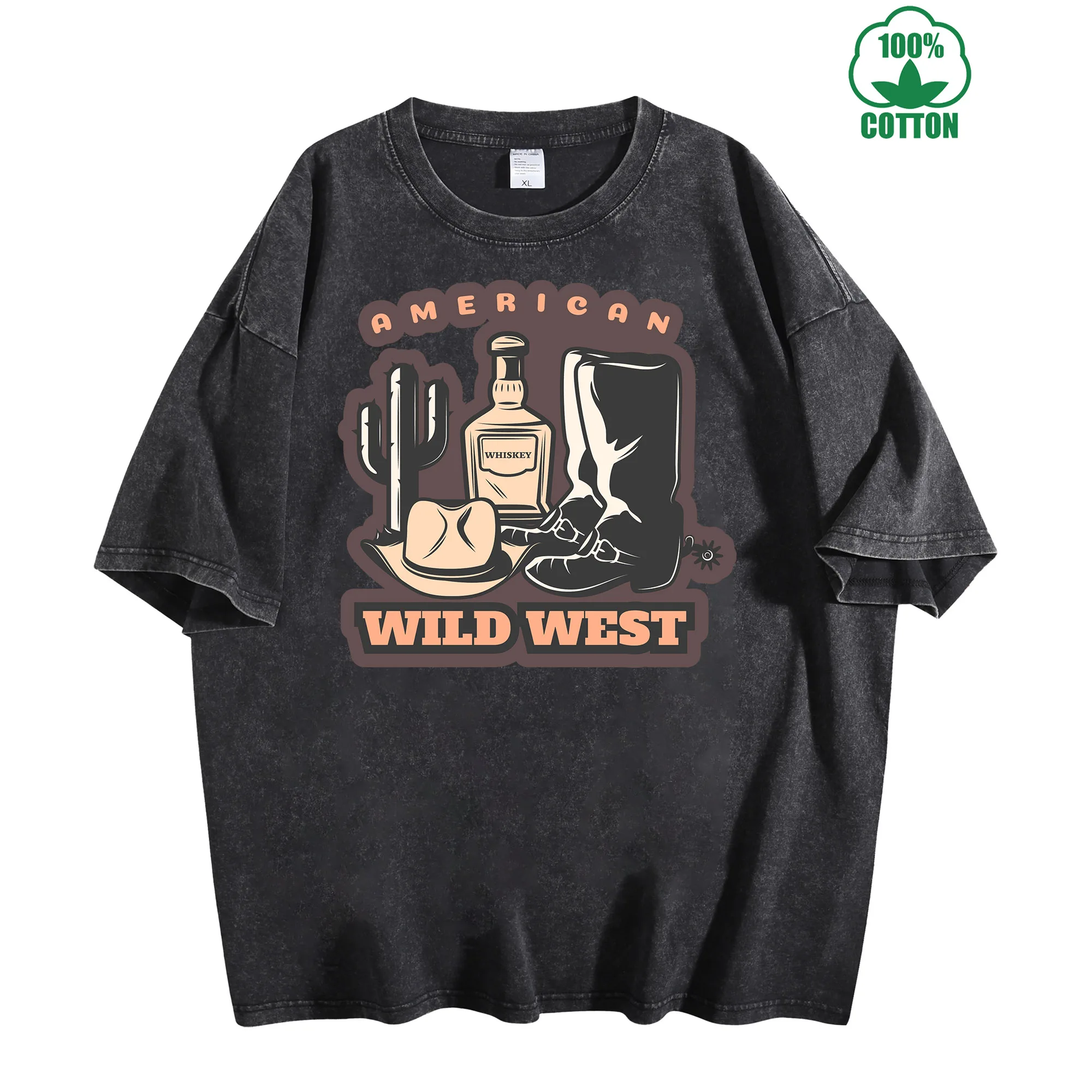 

Whiskey Cowboy Vintage Washed T-Shirt 230g 100% Cotton Comfortable Oversized Streetwear Unisex