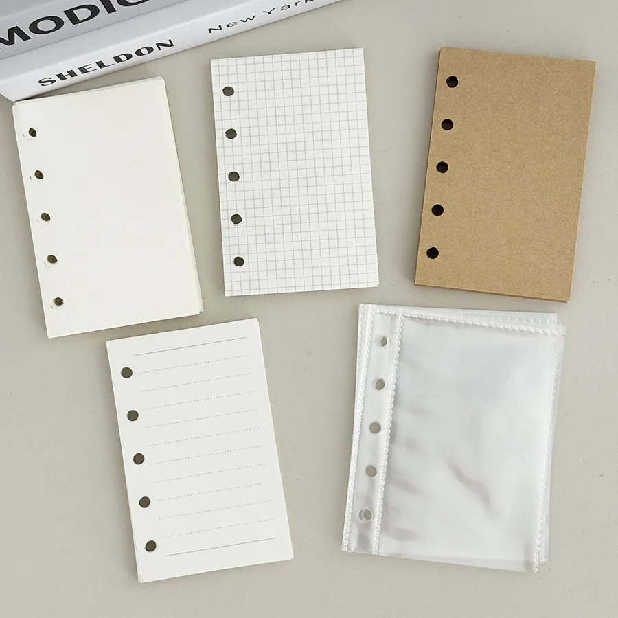 M5-Ring-Nachfüllpapier und -taschen, 45 Blatt Gird/Line/Blank/Kraft-Notizbuch, 10 Stück PP-Binder-Aufbewahrungsbeutel – Detail 1