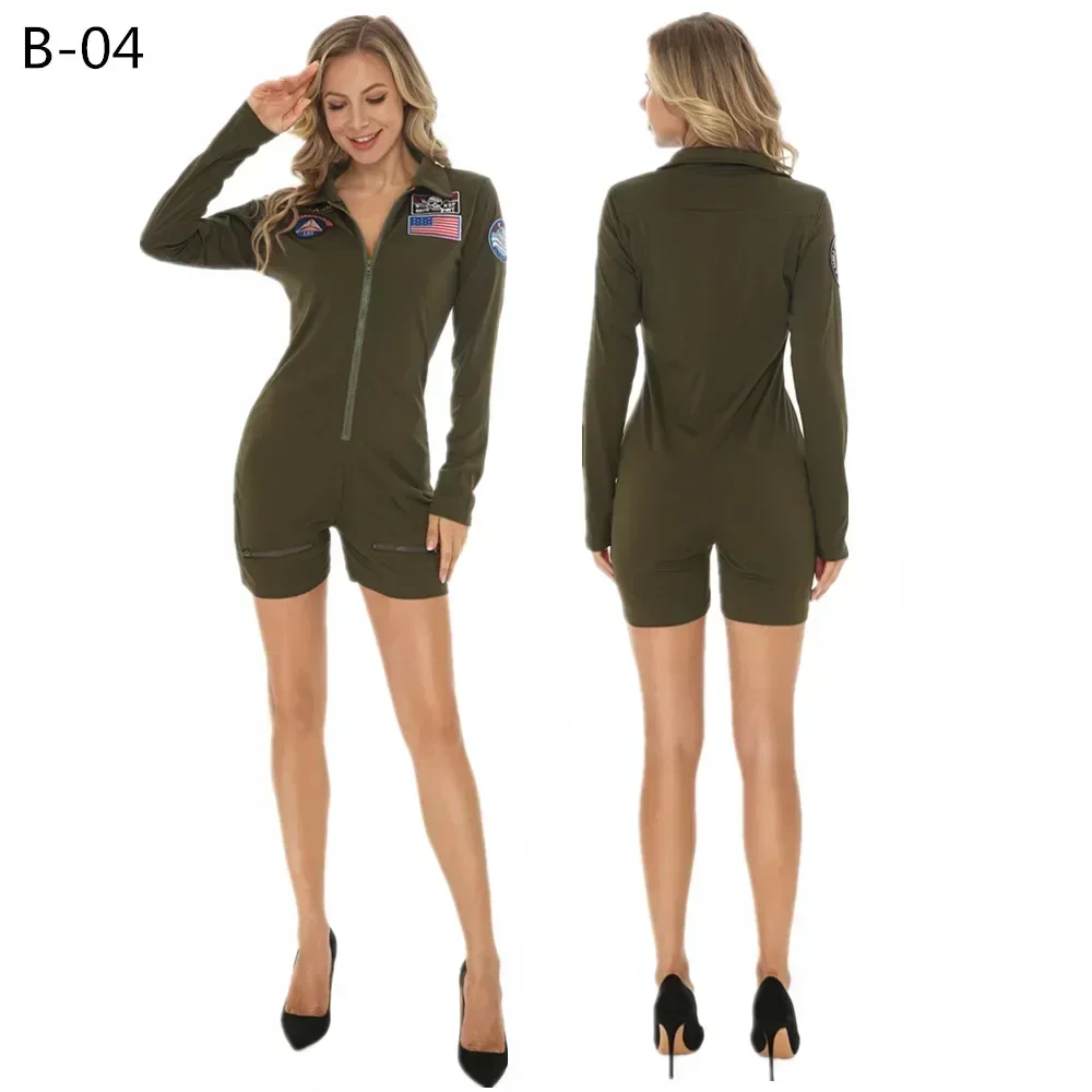 Women's Sexy Military Pilot Cosplay Costume Top Gun American Airman Flight Uniform Carnival Halloween Fantasia Fancy Dress