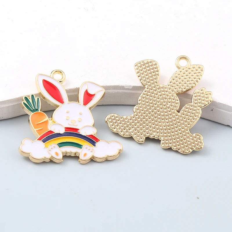 10pcs Cute Rainbow Rabbit Enamel Charms Cartoon Animal Pendants For Making DIY Jewelry Findings Accessories Necklace