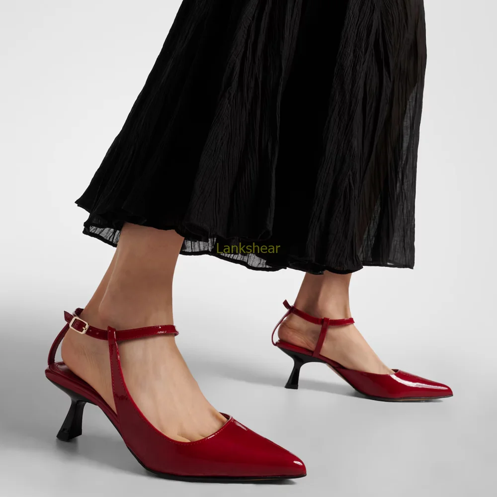 

Red Slingback Buckle Srtap Shoes Sexy Pointed Toe Stiletto Belt Buckle New Arrivals Fashion Women Modern Shoes