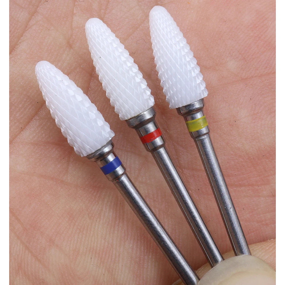 1Pcs Ceramic Bullet-Shaped Nail Drill Bit Rotate Burr Milling Nail Cutter Bits Electric Drill Machine For Manicure Pedicure Too