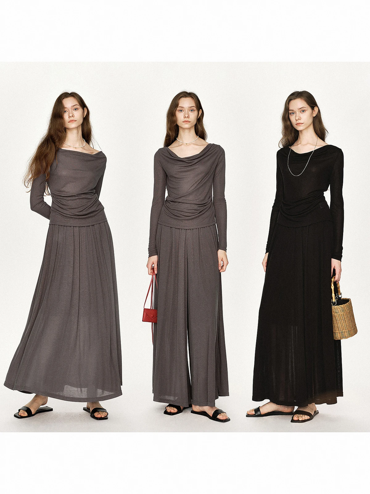

Marllen Spring Autumn Ele Loose Ne Long Sve Knitted Set Women's High Waist Skirt Pants Casual Sle Tee Pieces