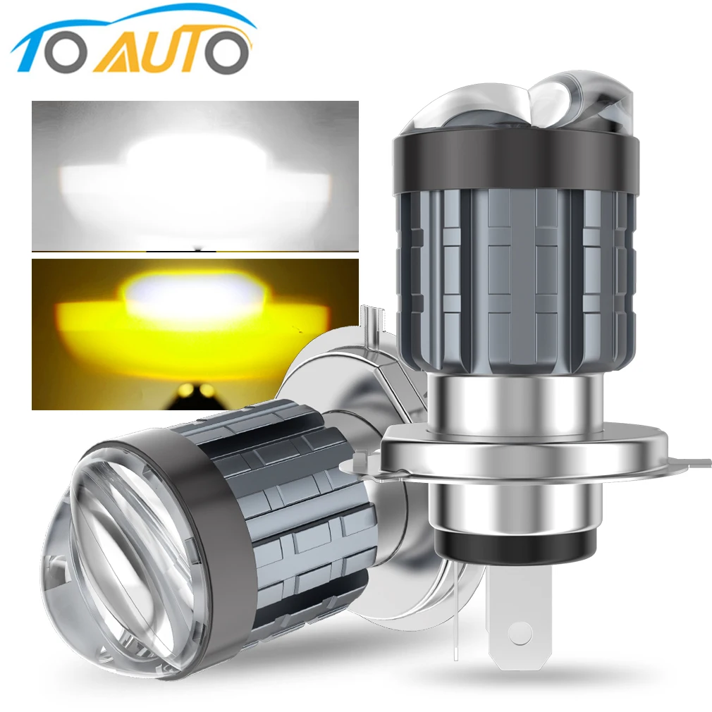 H4 LED Motorcycle Headlight Bulbs BA20D H6 Hi Lo Lamp with CSP Chips Double Lens White Yellow Scooter Accessories DC 12V