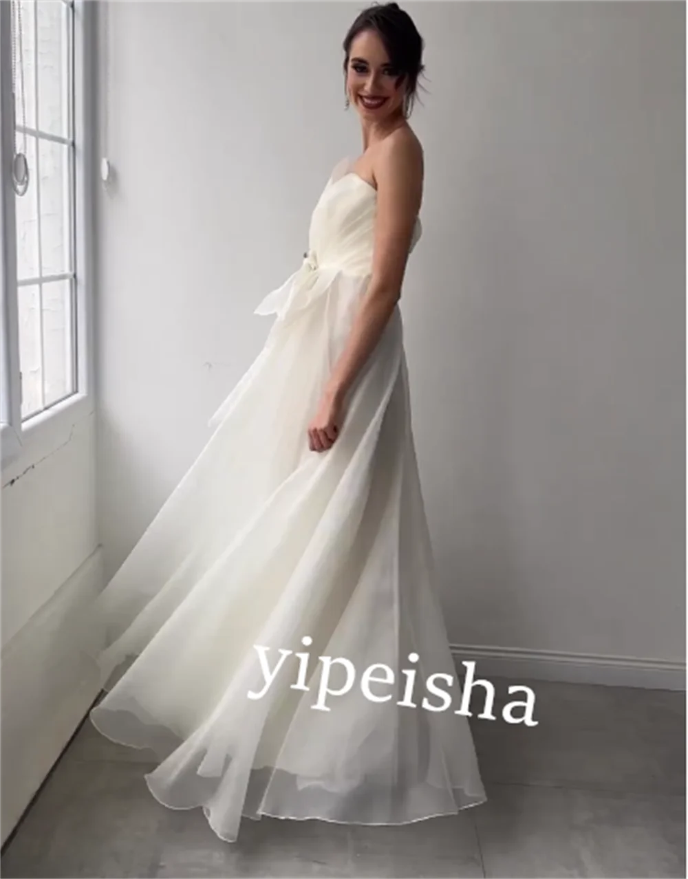 Robe de Quinceanera plissée à ceinture en organza, robe trapèze sans bretelles, robes longues sur mesure, occasion