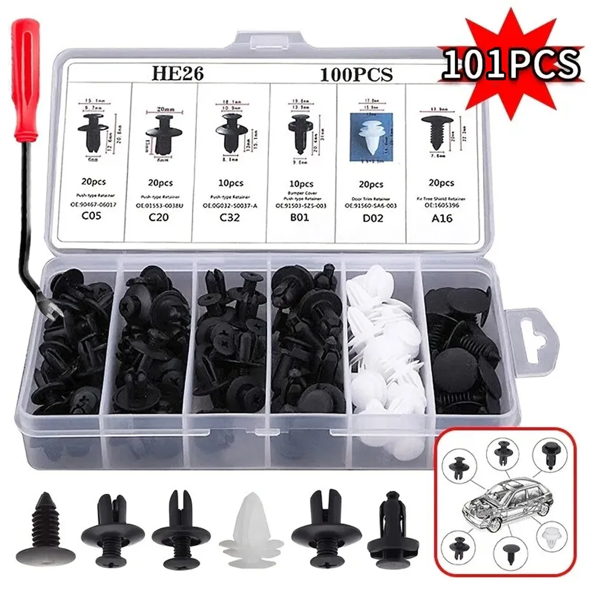 

100PCS boxed buckle car buckle universal bumper, mudguard, door panel interior expansion screw clip