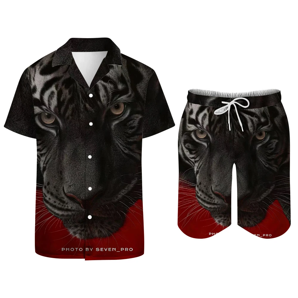 2024 Spring/Summer New Men\'s Shirt Set Strange Deer External Fashion Store Classic Digital Print Cuban Collar Shirt for Women