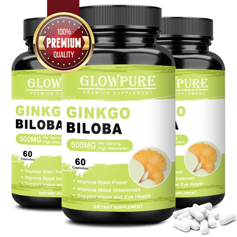 Ginkgo Biloba Capsules for Booster Brain Cognitive Function, Memory, Relieve Anxiety Depression, Mood Balance