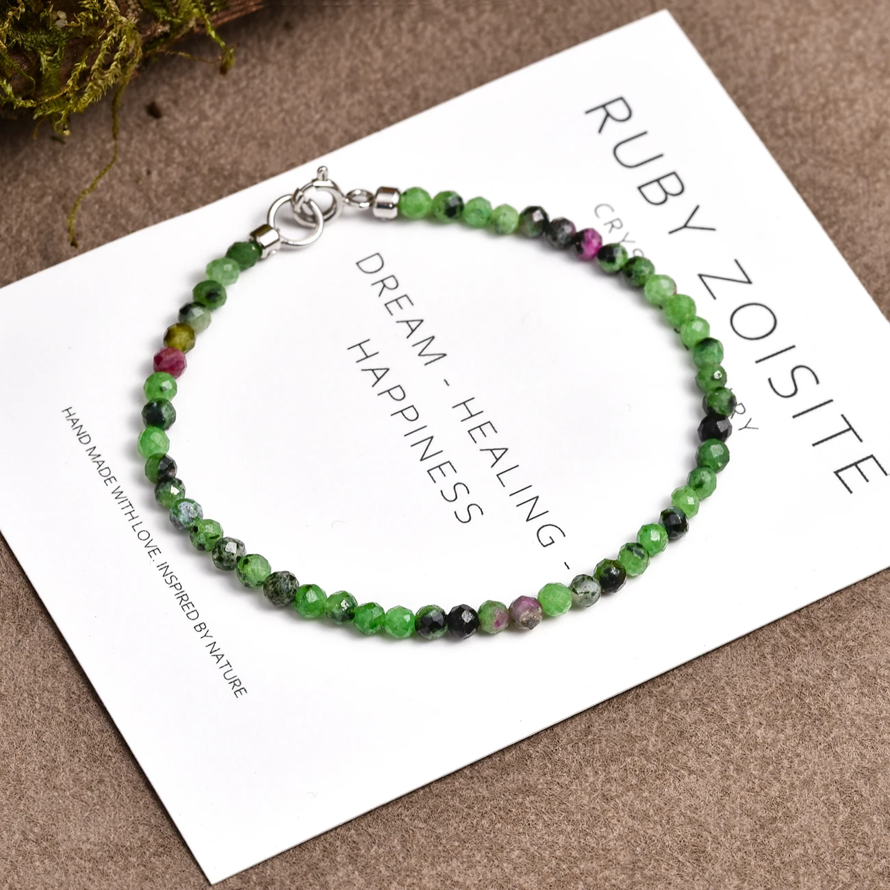 Natural Ruby Zoisite Bracelet Faceted Green Beads with Red Sparkle Dainty Unisex Jewelry for Men Women Adjustable Free Shipping #4