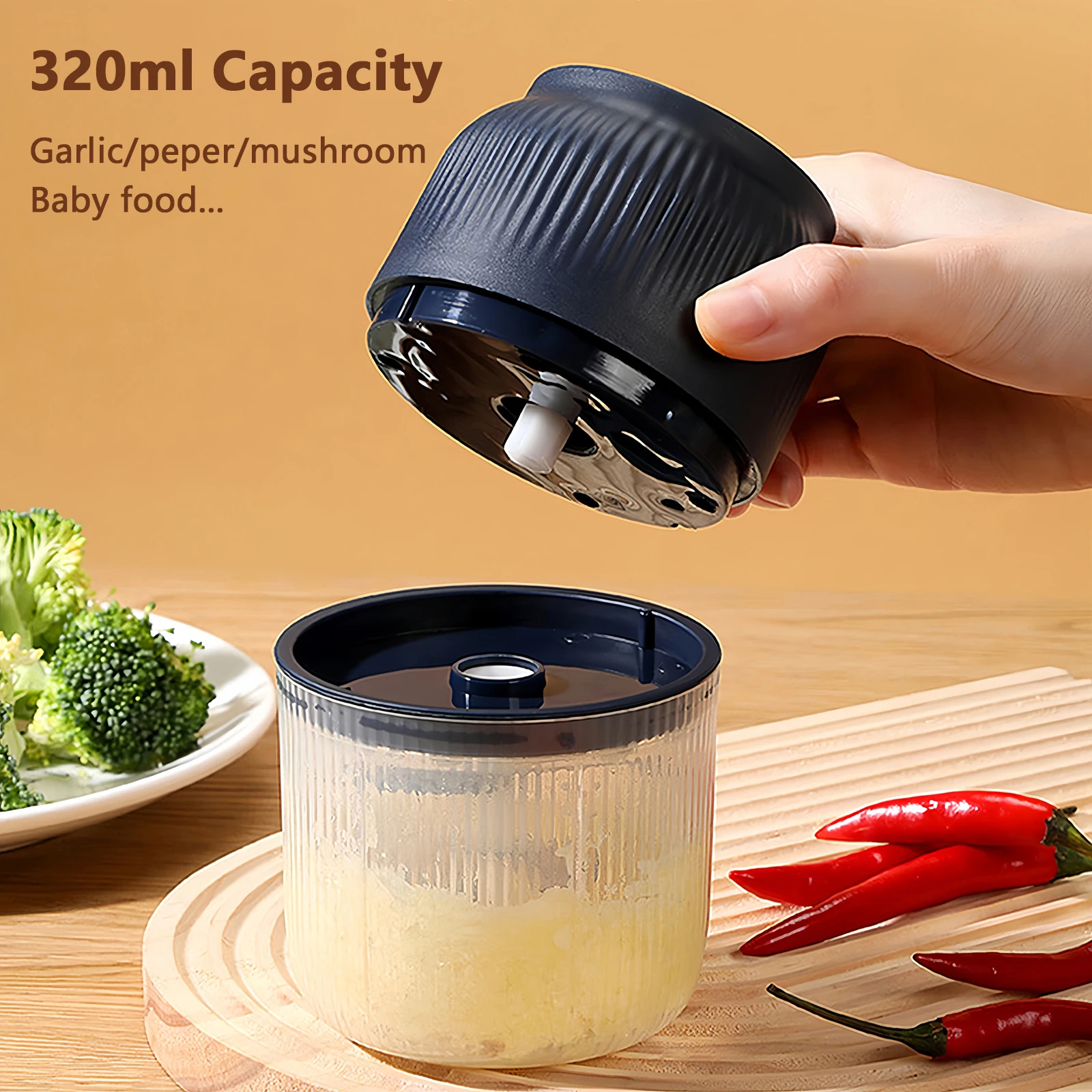 320ml Electric Mini Garlic Chopper USB Chili Pepper Grinder Kitchen Tool for Crushing Garlic Ginger Vegetables Baby Food Gift image 2