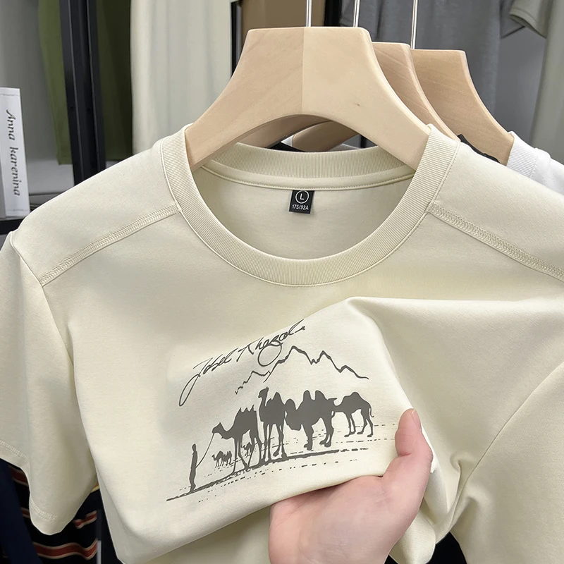 

Новая летняя мужская футболка с круглым вырезом - Спортивный стиль для отдыха на открытом воздухе с забавным узором и коротким рукавом - Повседневная дышащая мужская одежда