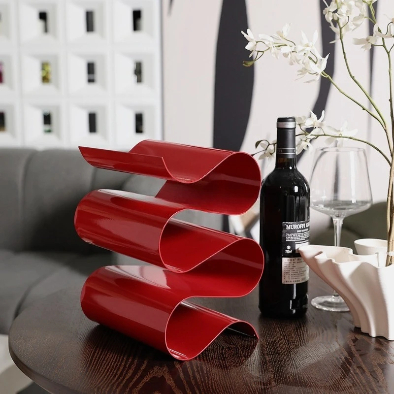 Modern simple metal S-shaped red wine rack model room wine cabinet study living room dining room table decoration ornament