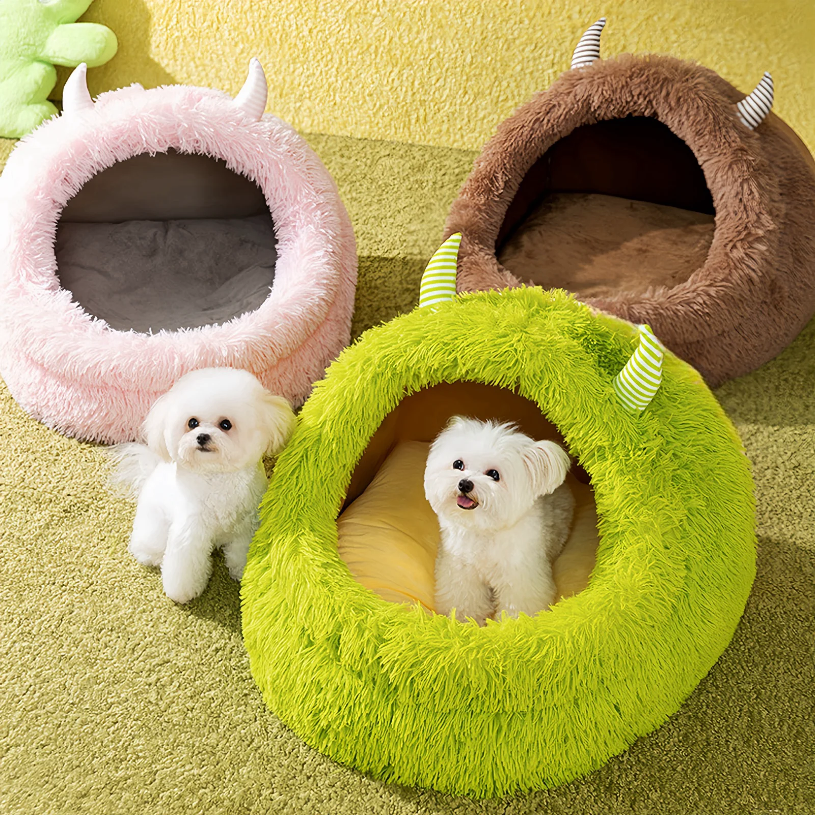 Calming Dog Bed Cat Beds for Indoor Cats Fluffy Dog Beds for Medium Dogs Anti-Anxiety Plush Dog Bed Machine Washable Pet Bed