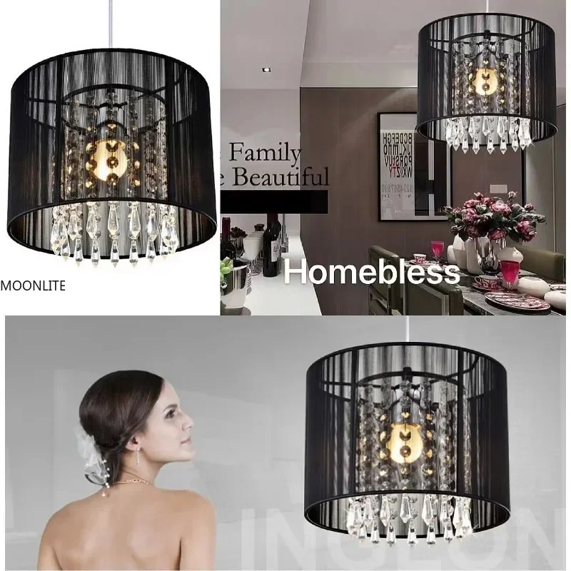 Black/Silver Brushed Pendant Lamps LED Crystal Applicable to Kitchen Restaurent Home Deco Lustre Lighting Wrapping Design D25cm